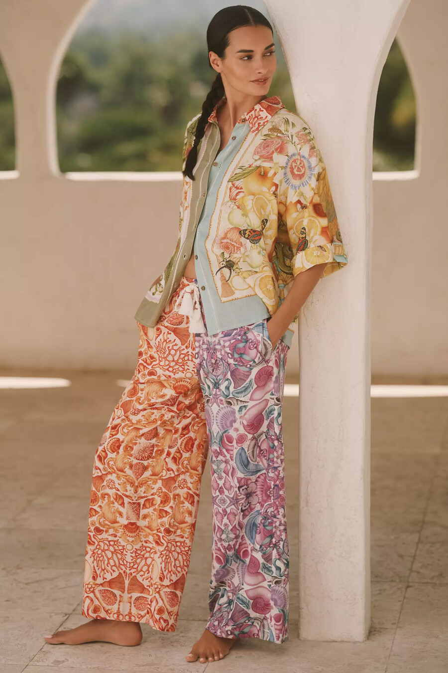 pantalones anchos de lino estampados de emily carter x celandine