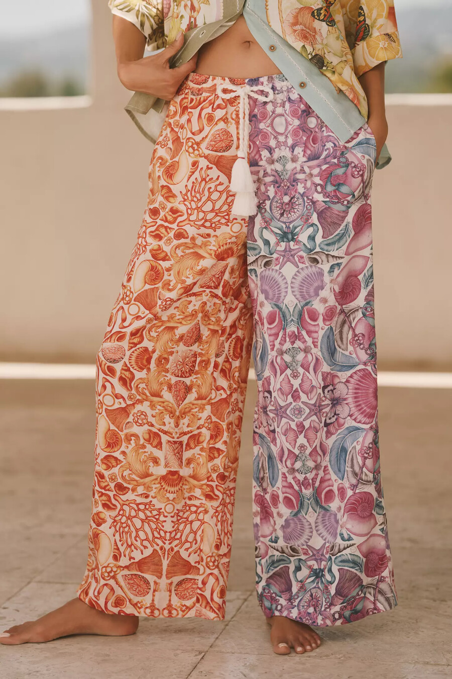 pantalones anchos de lino estampados de emily carter x celandine