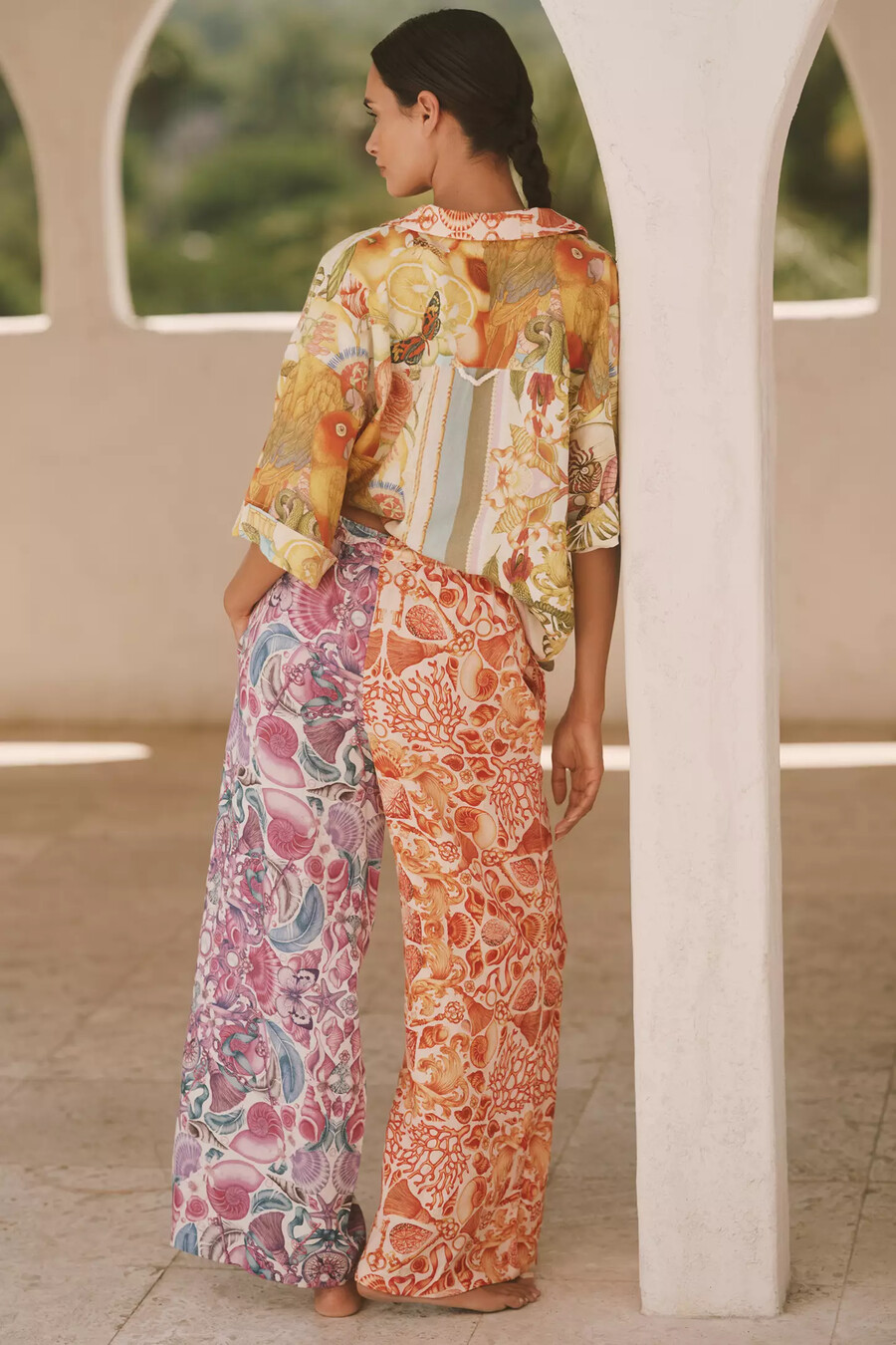 pantalones anchos de lino estampados de emily carter x celandine